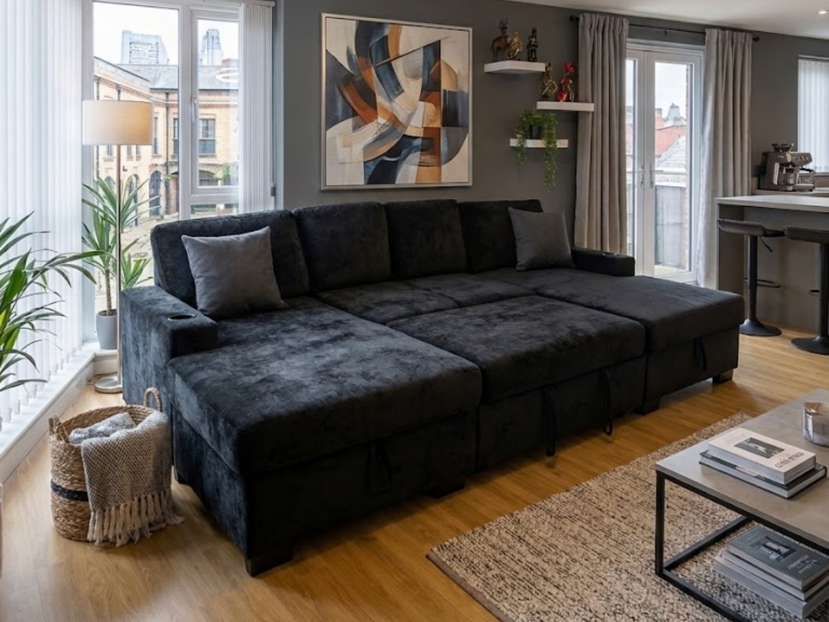 corner sofa bed storage
sofa bed with cup holders
chenille corner sofa
storage sofa bed UK
u shape sofa black