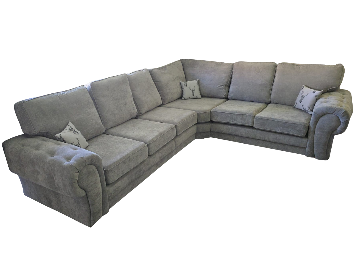 Vegas Full Back Grey Fabric 6 Seater Corner Sofa