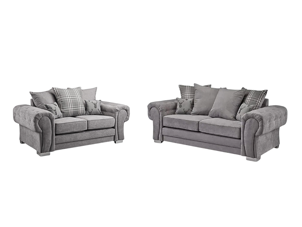 Verona Scatter Grey Fabric 3+2 Sofa Set