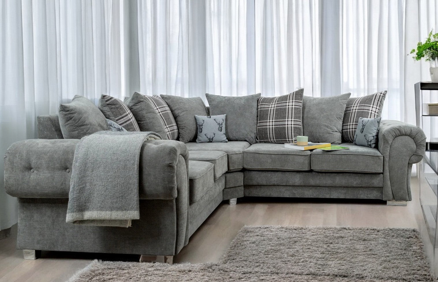 Verona Scatter Grey Fabric 5 Seater Corner Sofa
