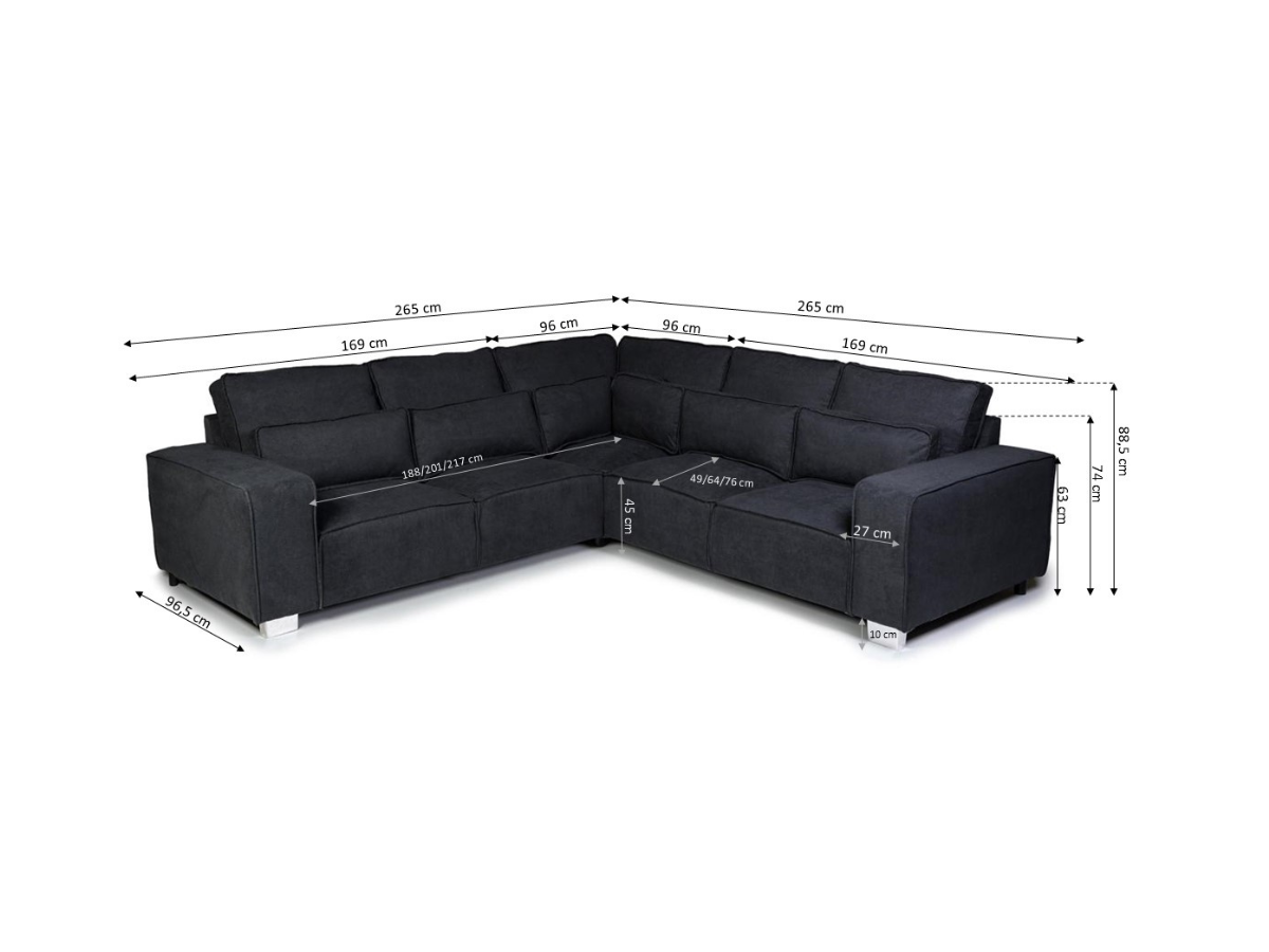 Black Fabric Corner Sofa Dimensions