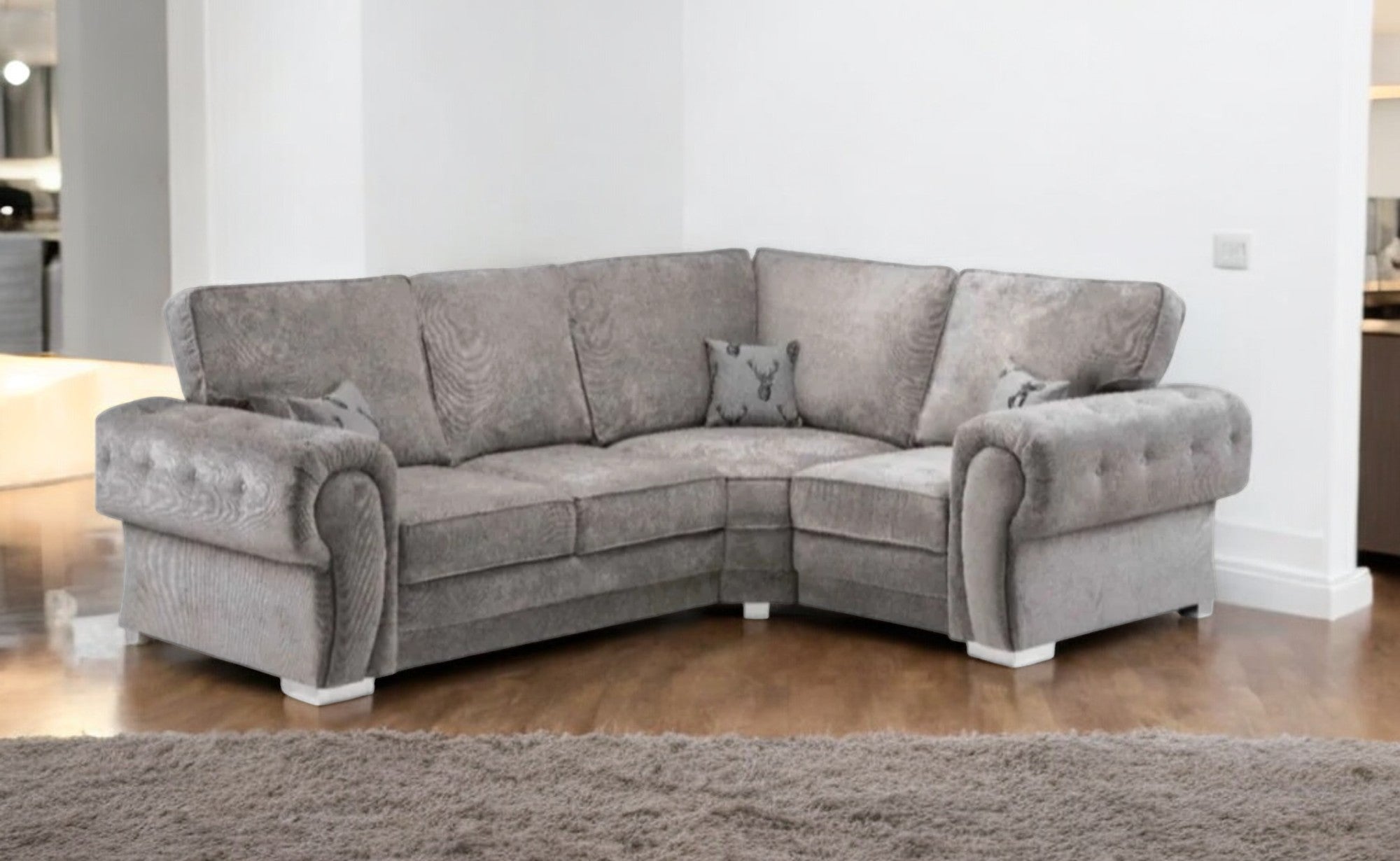 Vegas Full Back Grey Fabric 4 Seater Right Corner