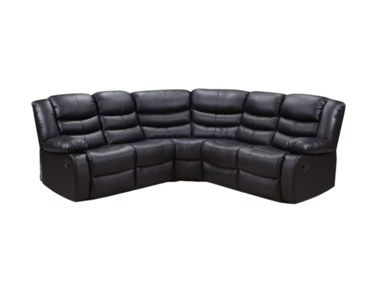 Roma Black Leather Recliner Corner Sofa