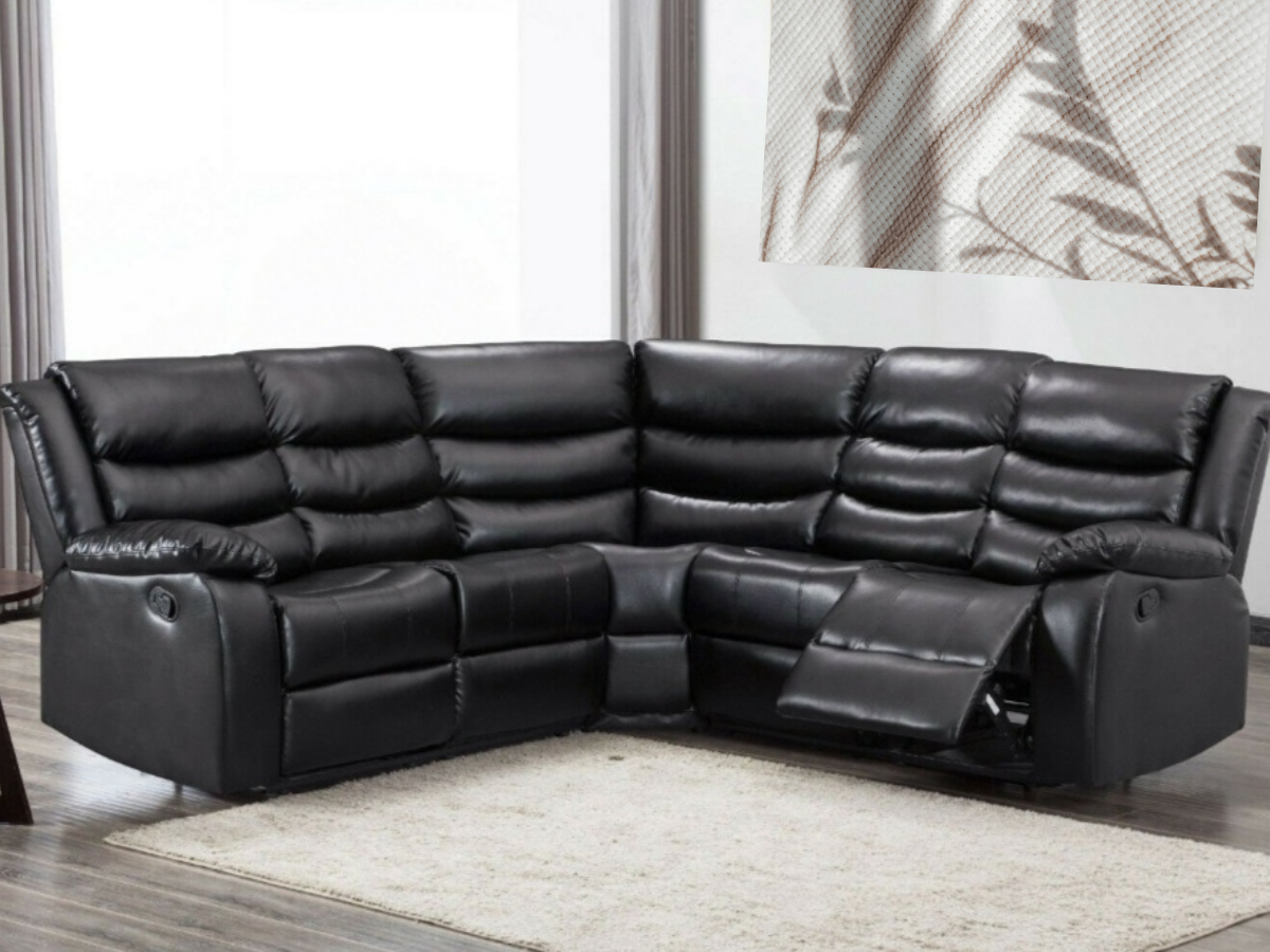 Roma Black Leather Recliner Sofa 