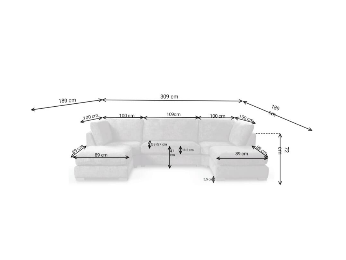 Brixton Black U Shape Sofa 