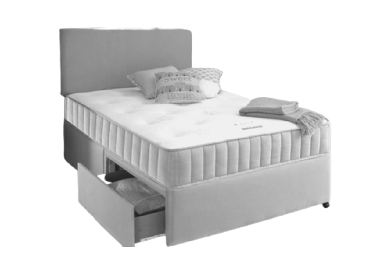 Divan Bed Set With Memory Mattress Grey - 5ft King Size