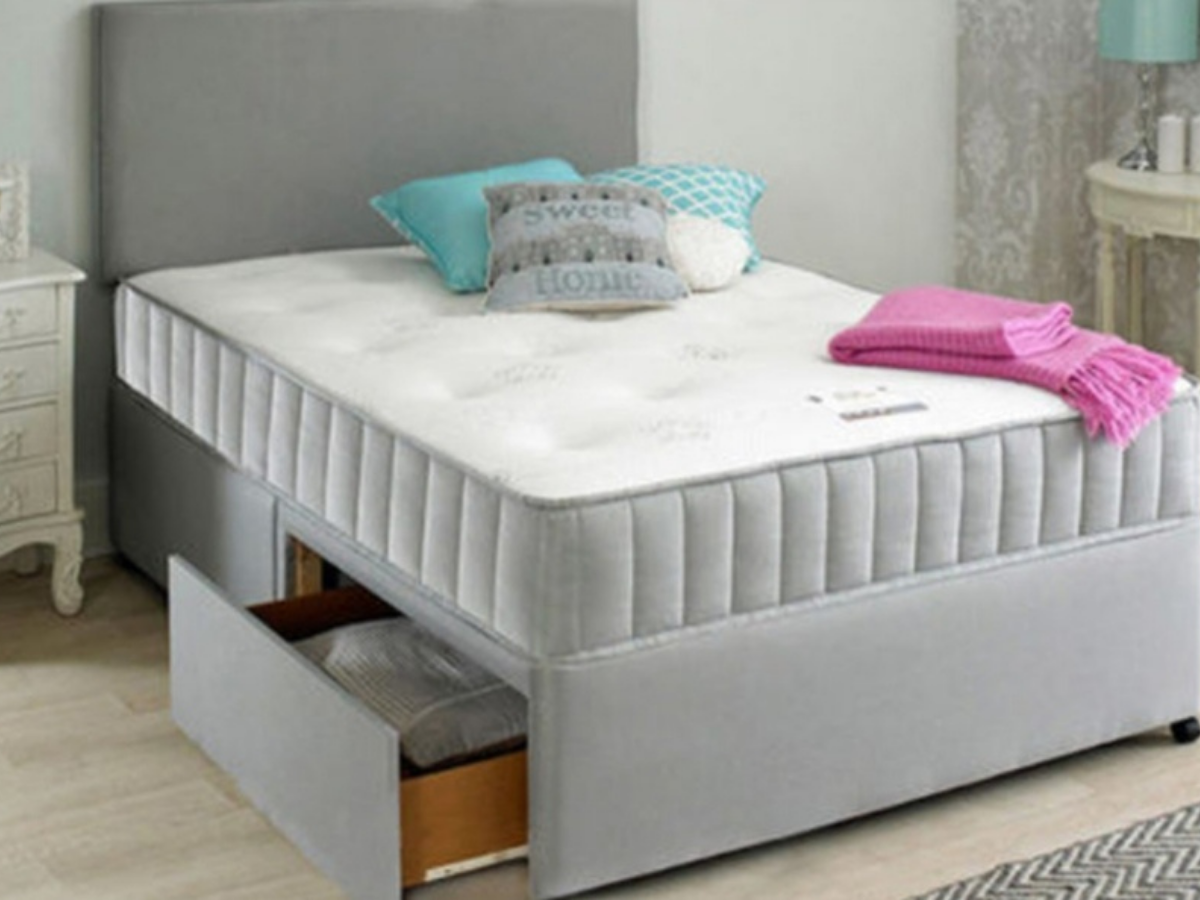 Divan Bed Set With Memory Mattress Grey - 4ft6 Double