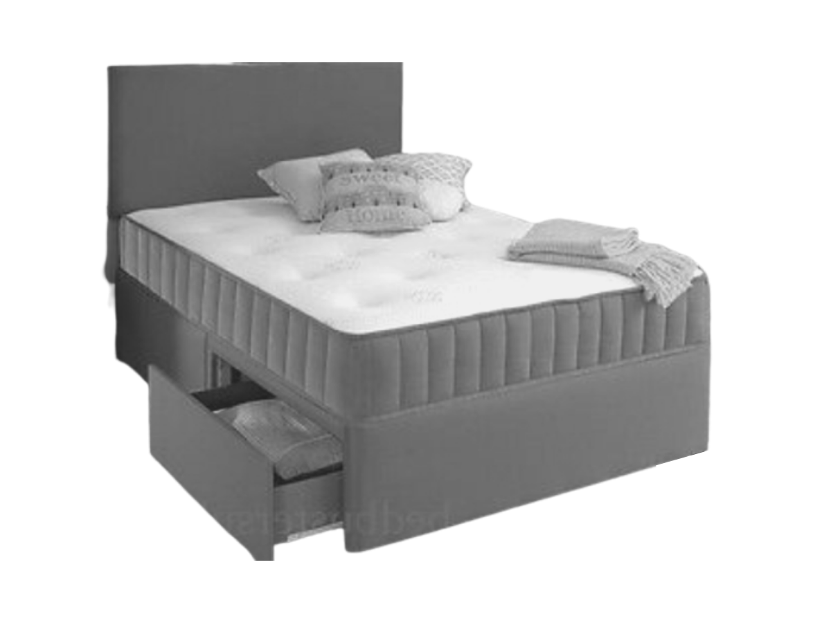 Divan Bed Set With Memory Mattress Grey - 3ft Single