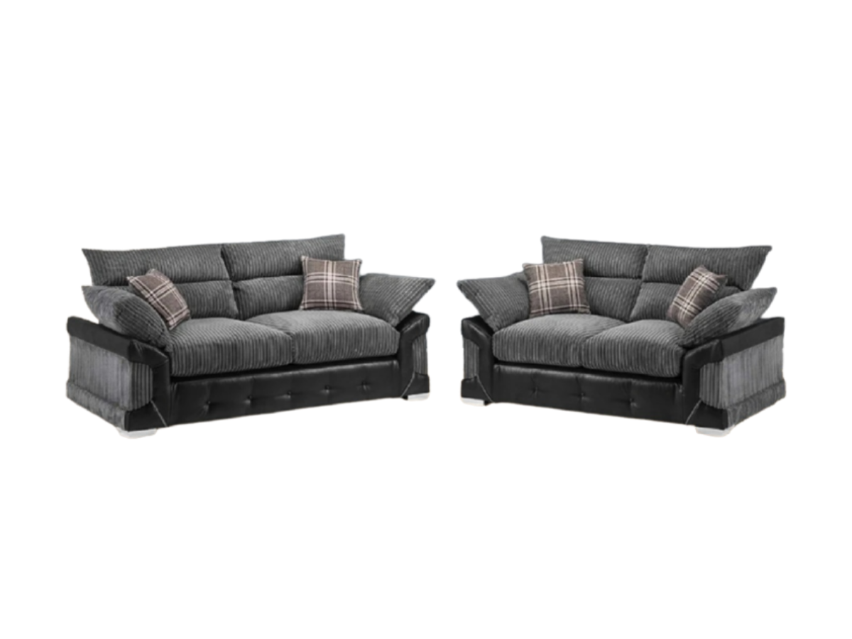 Logan Black/Grey Fabric 3+2 Sofa Set