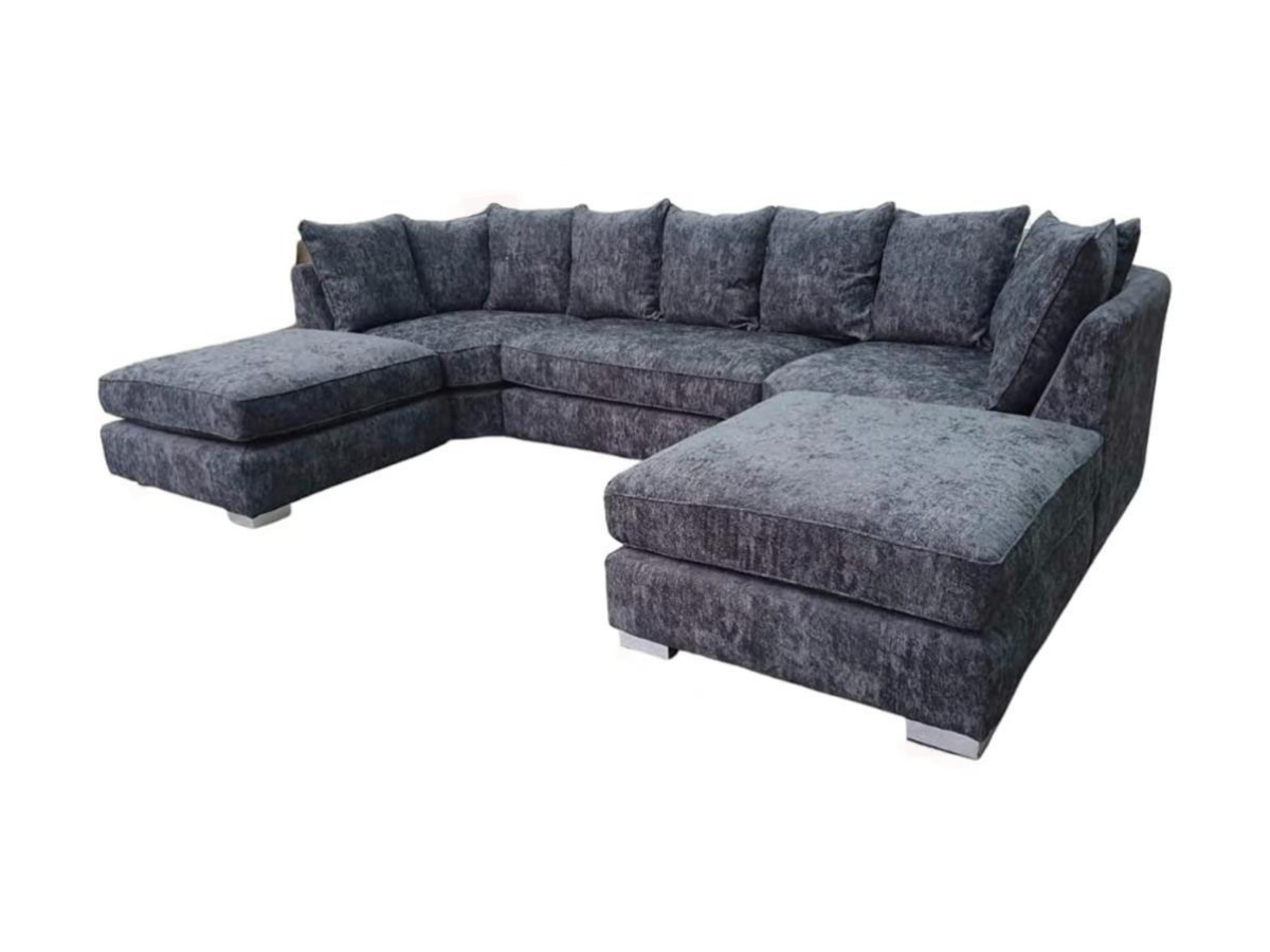 London U Shape Corner Charcoal Grey Luxury Chenille
