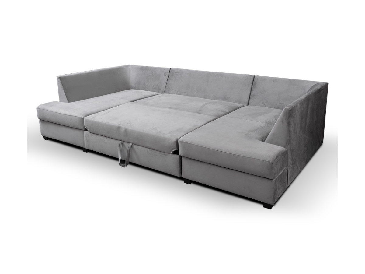 Meri U Shape Sofa Bed with Storage Grey Plush Velvet
