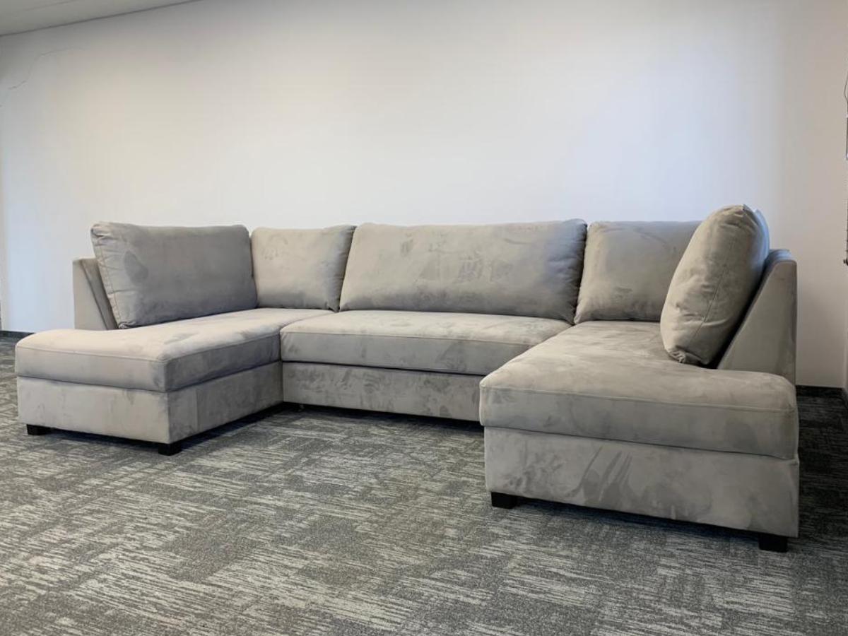 Meri U Shaped Sofa Bed with Storage Silver Plush Velvet