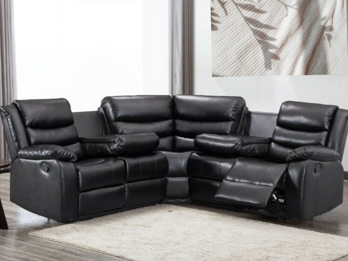 Roma Black Leather Recliner Sofa 