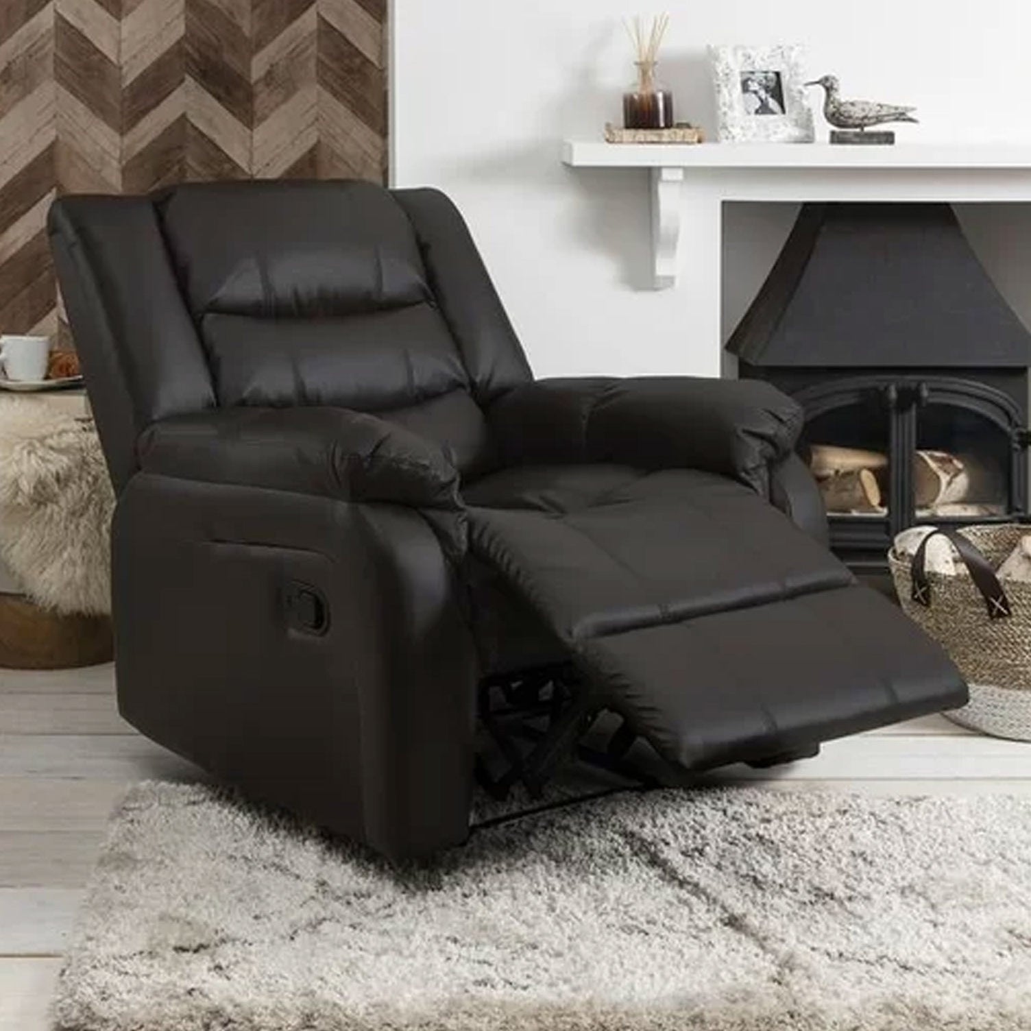 Roma Leather Reclining Armchair Black 