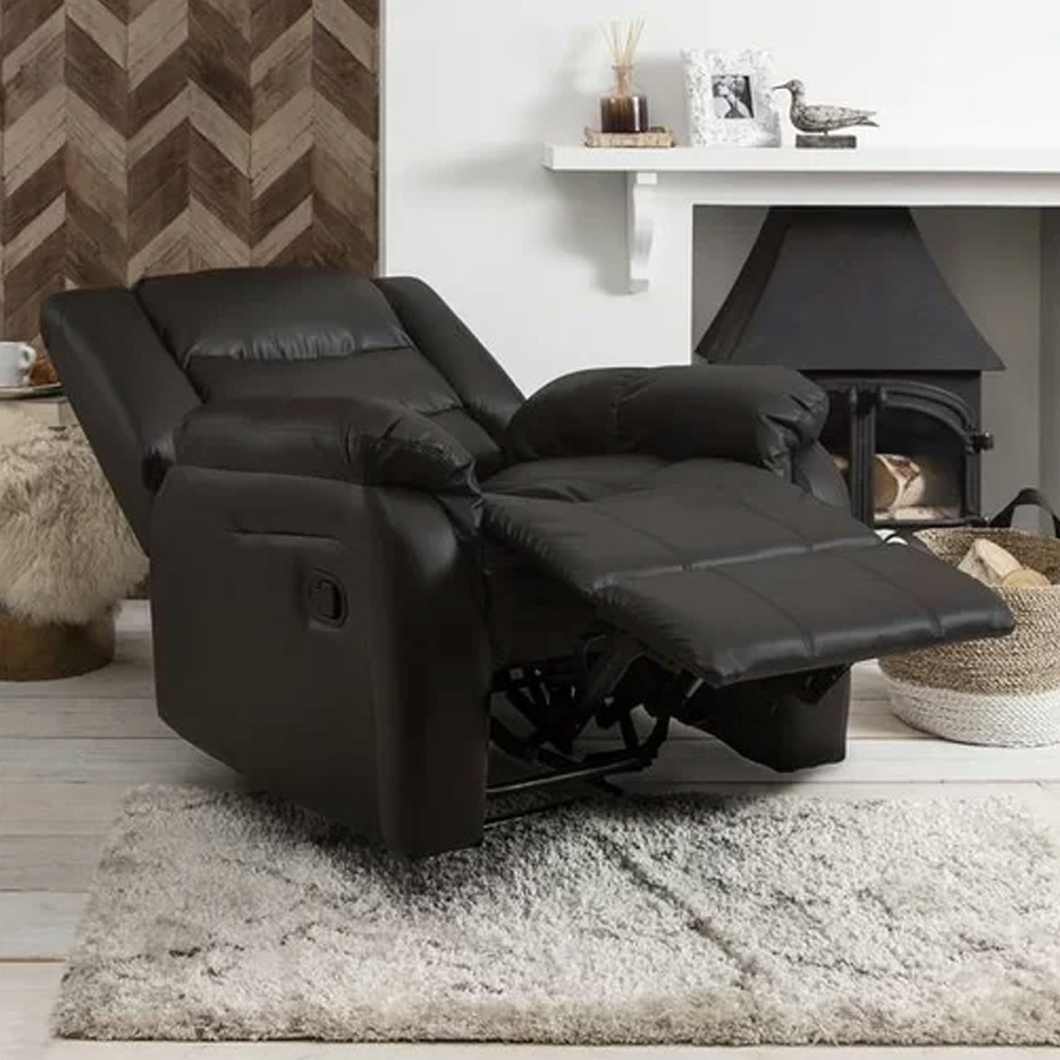 Roma Leather Reclining Armchair Black 