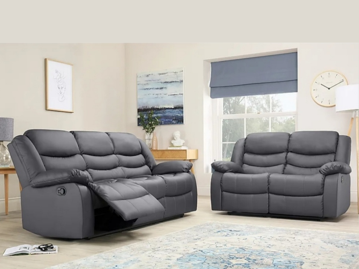Sorrento Grey Leather 3+2+1 Recliner 