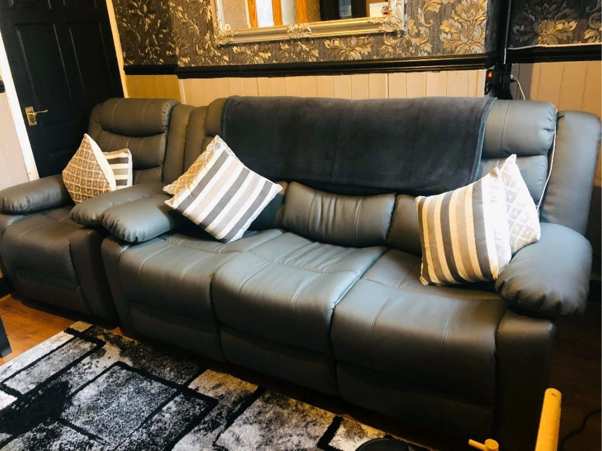 Sorrentino Grey Leather 3+2 Recliner | Crazy Price Sofas