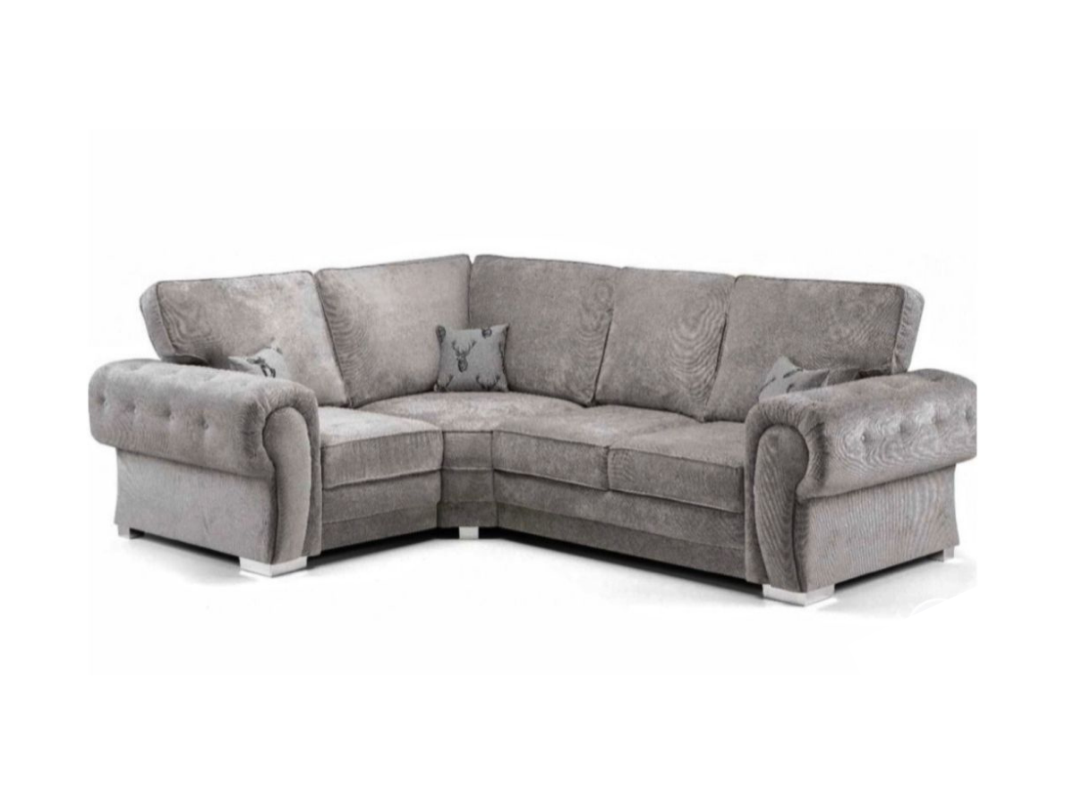Vegas Full Back Grey Fabric 4 Seater Left Corner