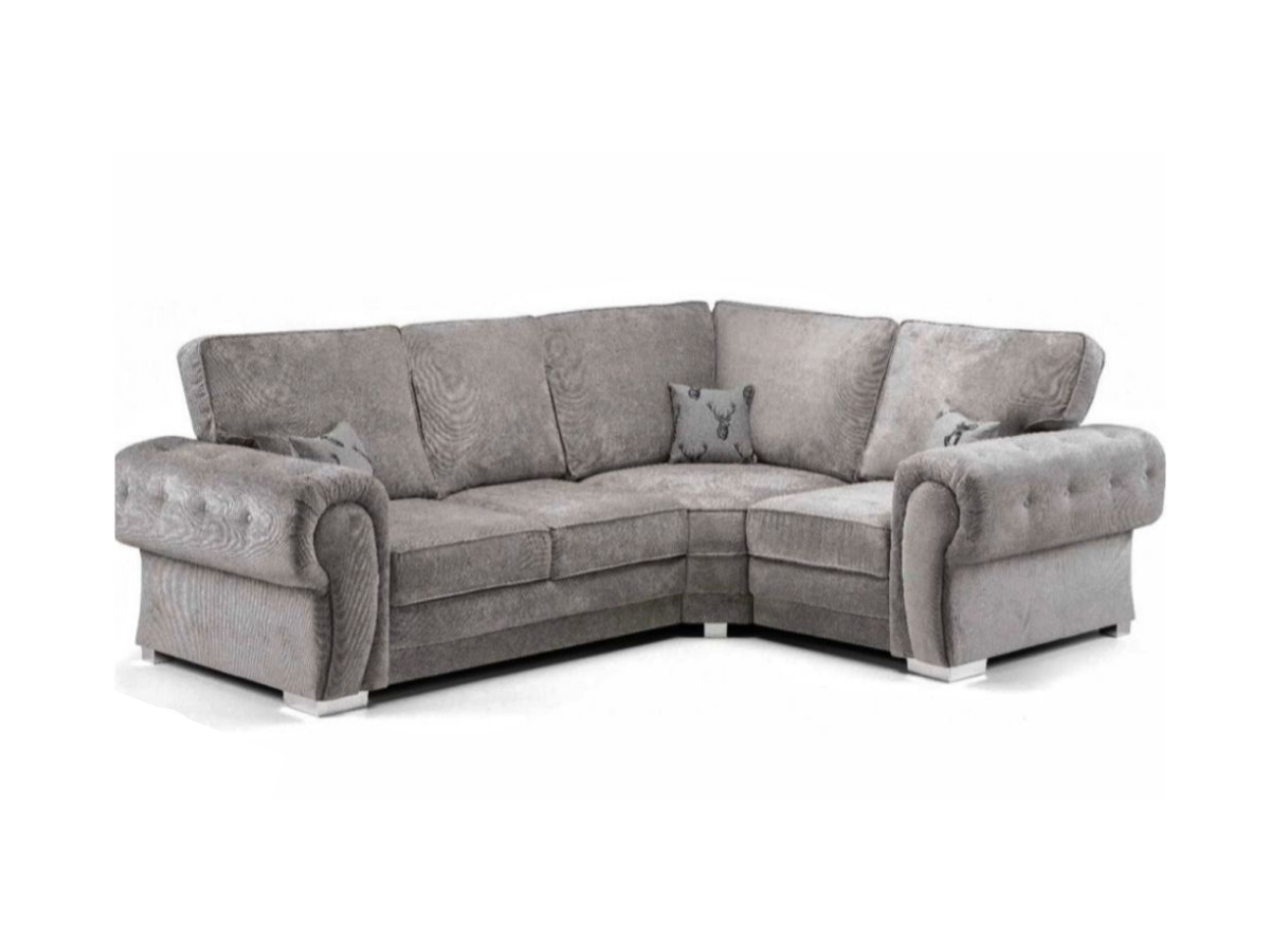 Vegas Full Back Grey Fabric 4 Seater Right Corner