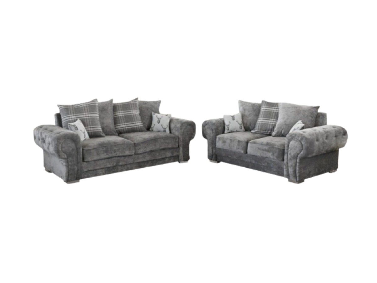 Verona Scatter Grey Fabric 3+2 Sofa Set