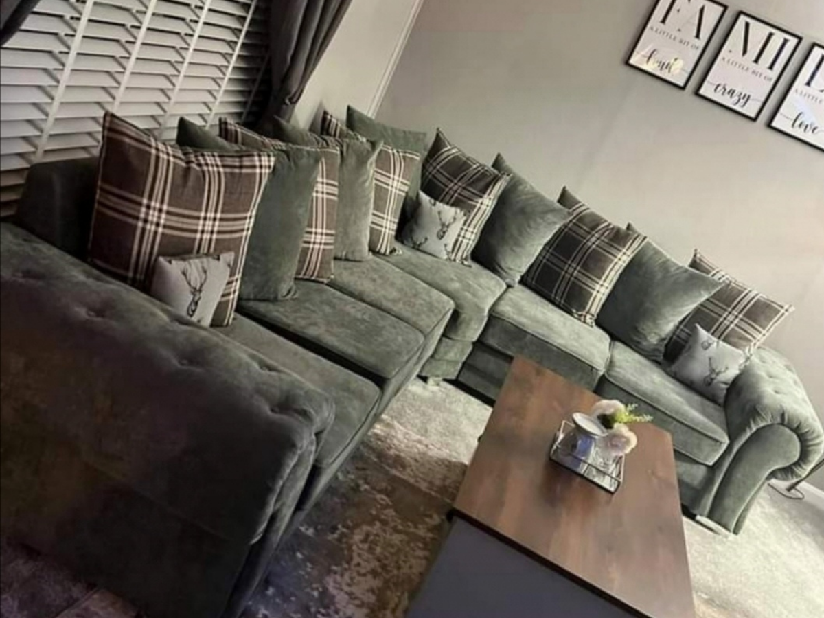 Verona Scatter Grey Fabric 6 Seater Corner Sofa
