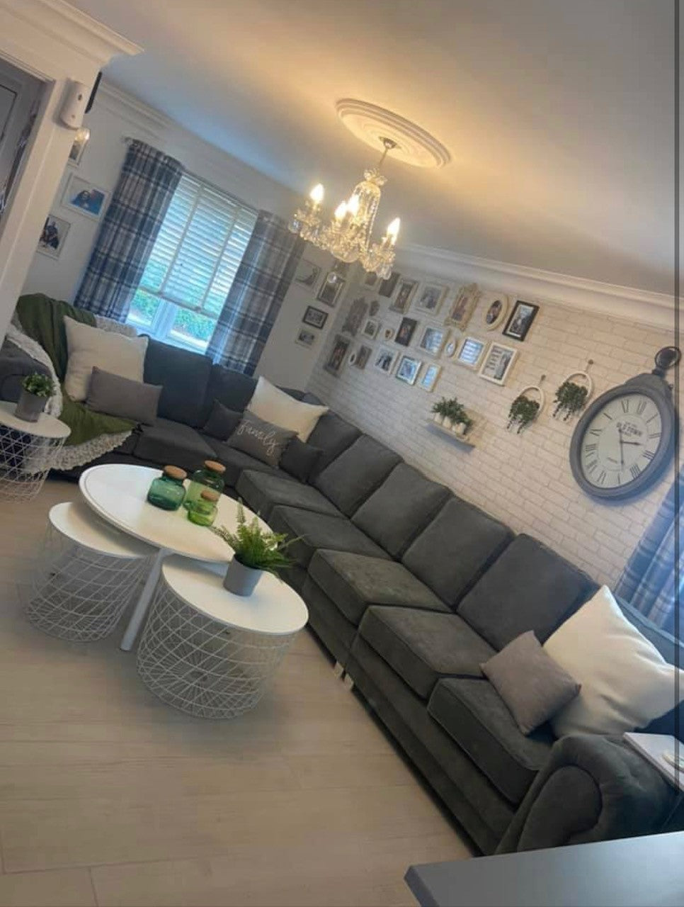 Vegas Full Back Grey Fabric 8 Seater Corner Sofa